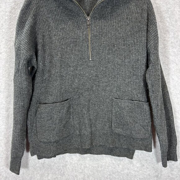 Madewell Gray Small Glenbrook Merino Wool Blend Half Zip Sweater  Pockets Pull O - Picture 9 of 11